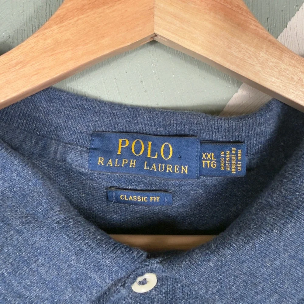 Polo Ralph Lauren Polo Shirt Mens XXL Blue Heathered Cotton Classic Fit